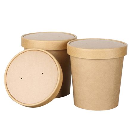 Disposable kraft paper soup cup with lid